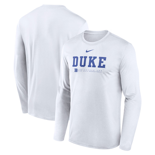 Men's Duke Blue Devils White 2025 Courtside Basketball Shootaround Legend Dri-FIT Long Sleeve T-Shirt